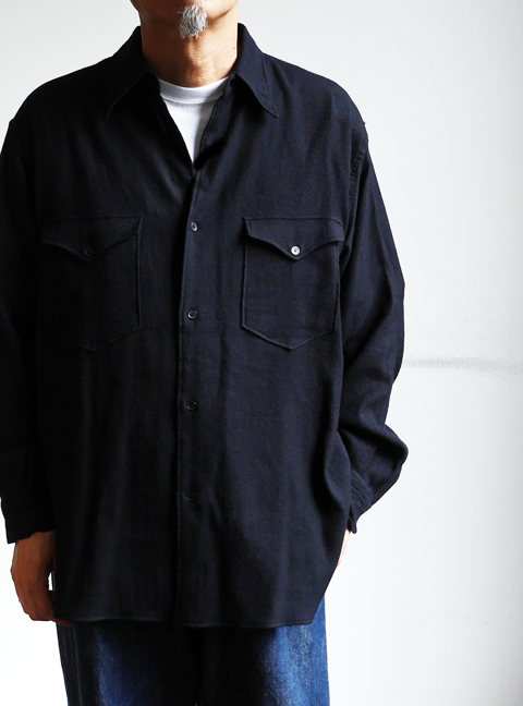 21AW COMOLI カシミヤ和紙ワークシャツ navy サイズ2-