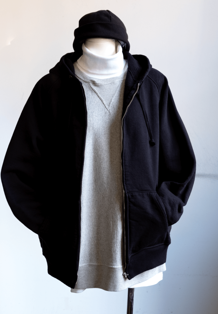 【COMOLI】23AW コットン吊裏毛 ジップパーカ BLACK/4