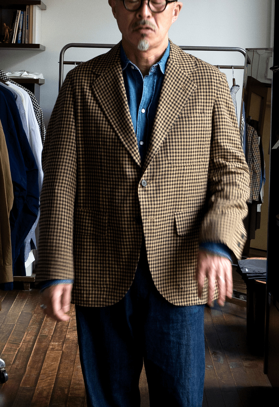 YAMAGUCHI STORE Cotton Linen Gingham Check Jacket