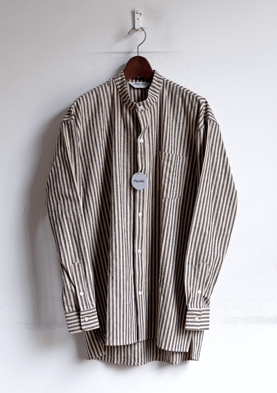 Placide Cotton Linen Band Collar Shirt