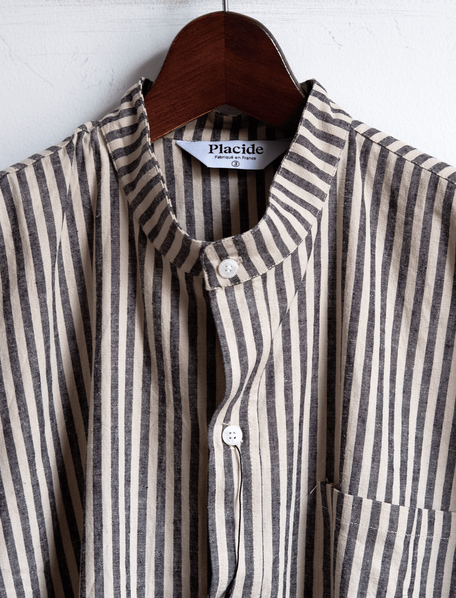 Placide Cotton Linen Band Collar Shirt