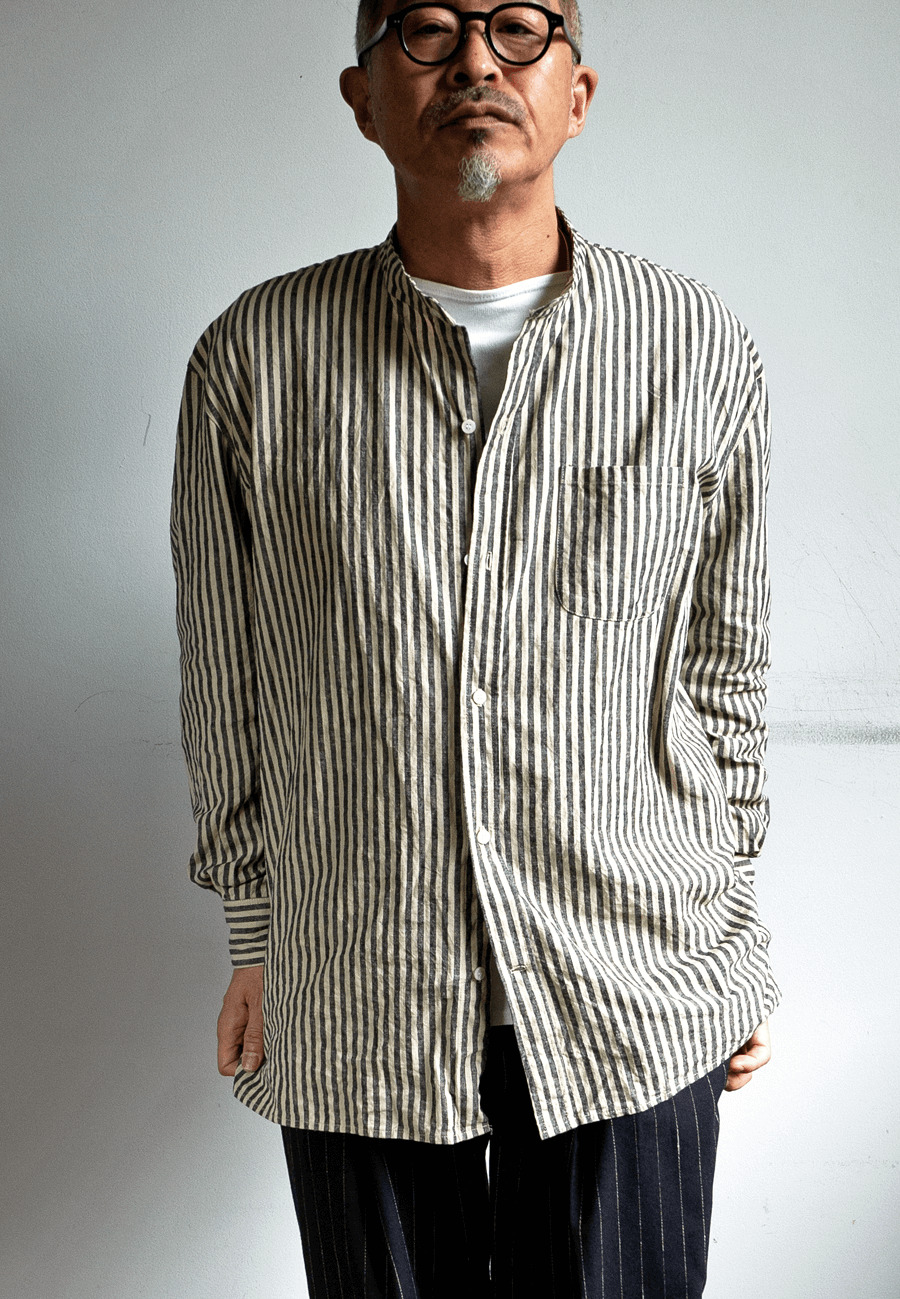 Placide Cotton Linen Band Collar Shirt