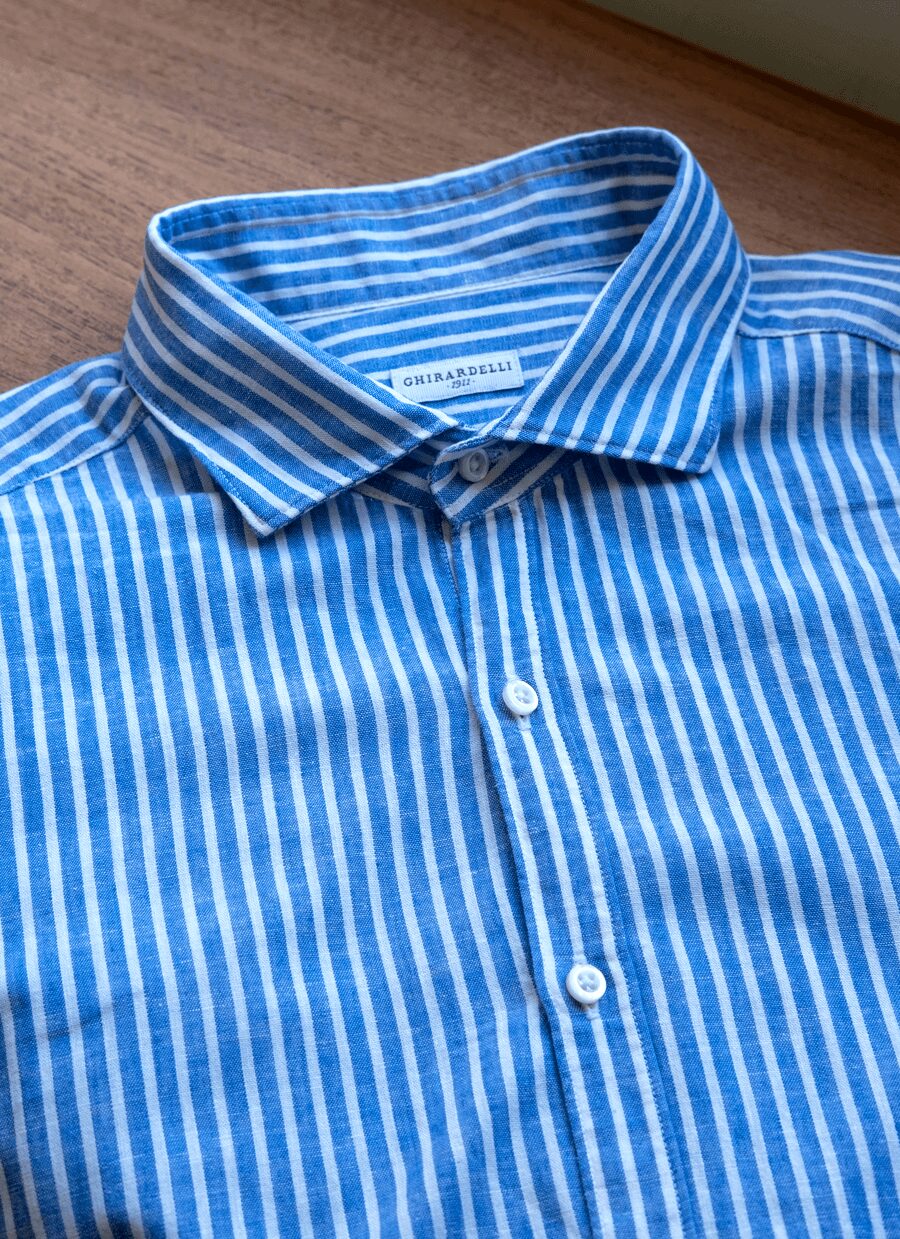 GHIRARDELLI　COTTON LINEN WIDE COLLLAR SHIRT