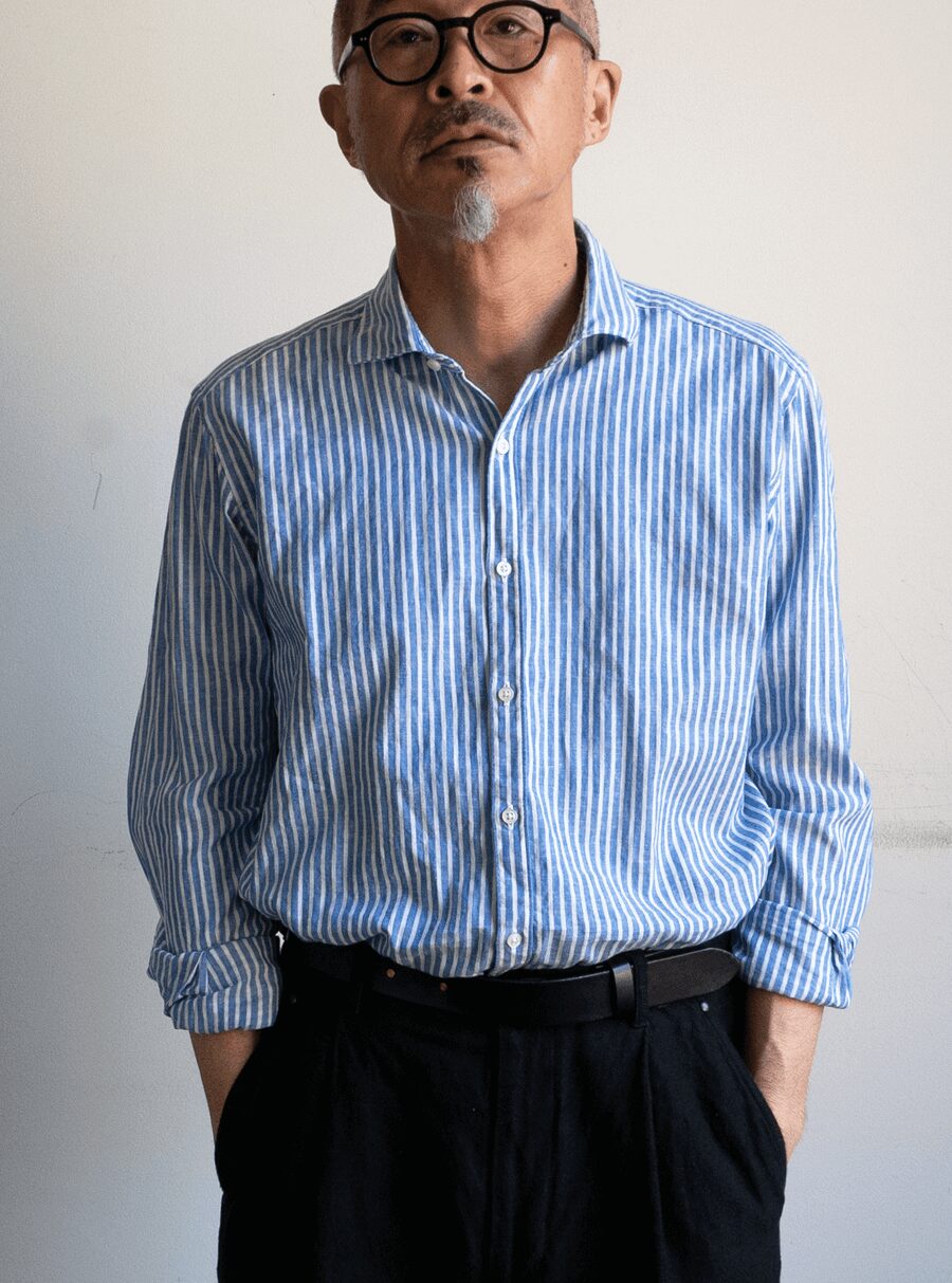 GHIRARDELLI　COTTON LINEN WIDE COLLLAR SHIRT
