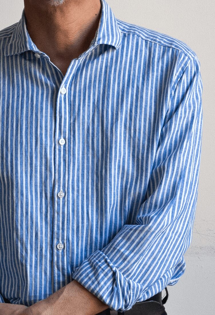 GHIRARDELLI　COTTON LINEN WIDE COLLLAR SHIRT