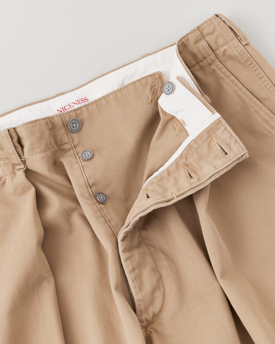 NICENESS　AGED-EFFECT CHINO RESIZED CHINO TROUSERS “ALBARN”