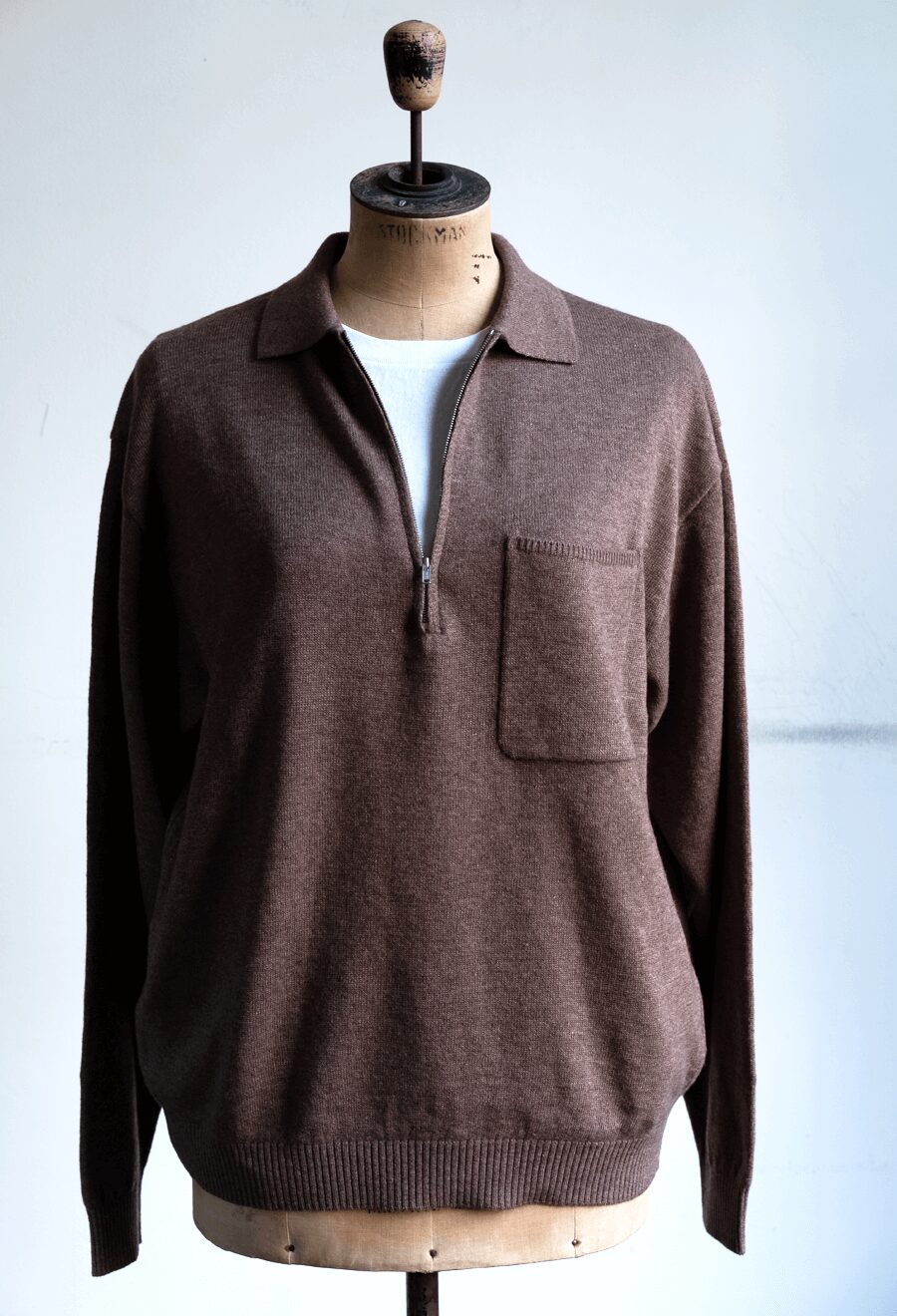 ATON　LINEN WOOL BRUSHED ZIP UP POLO SWEATER