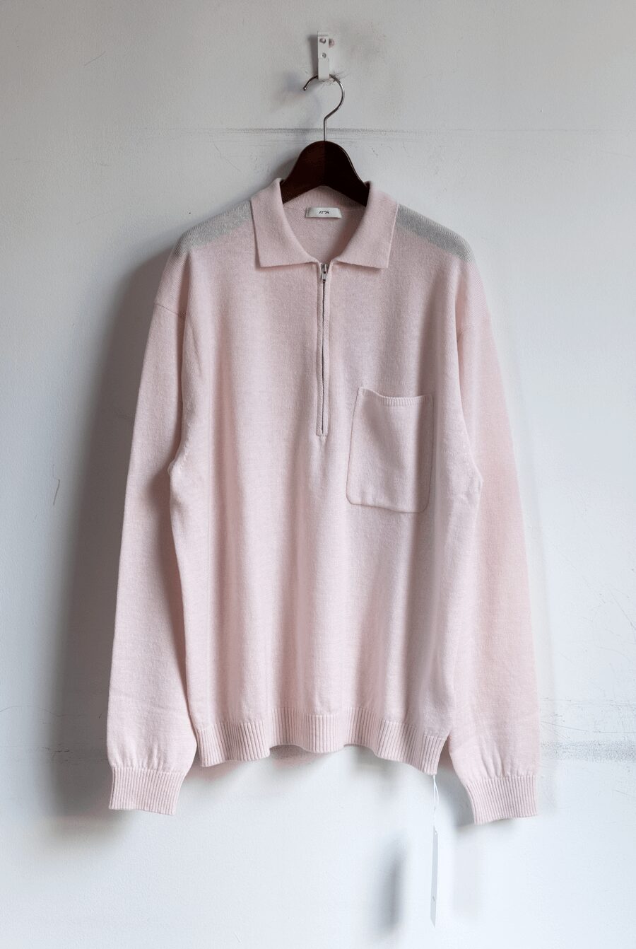 ATON　LINEN WOOL BRUSHED ZIP UP POLO SWEATER