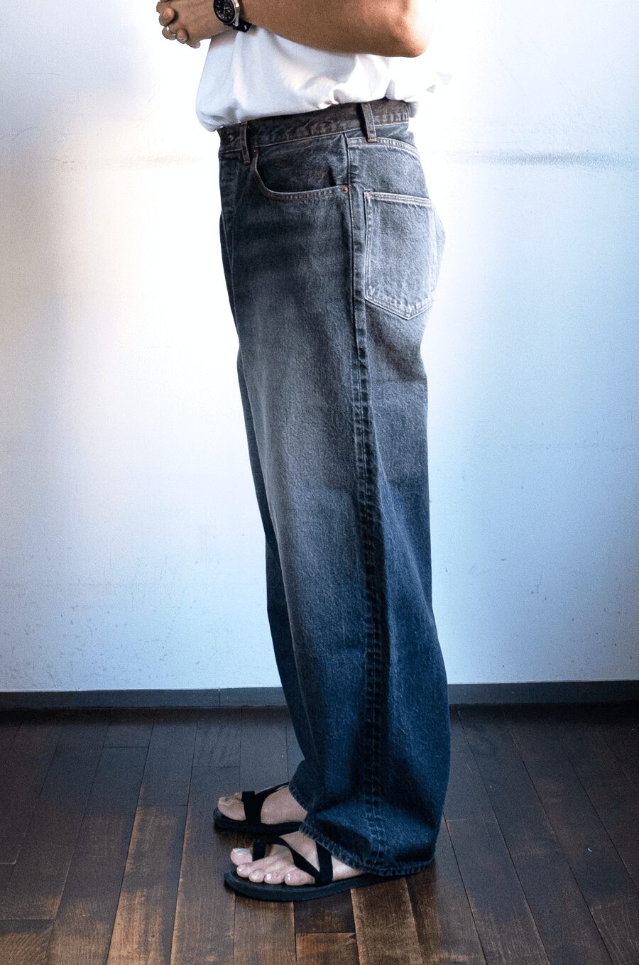 blurhms ROOTSTOCK　13.5oz Denim Pants Wide USED-Sulfur Black