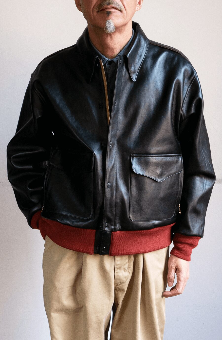 NICENESS　ブラウンコアラムレザー A2ジャケット “MONKMAN” DARK BROWN × RED