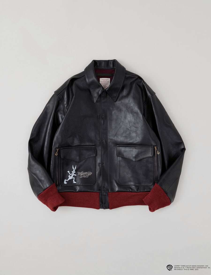 NICENESS　ブラウンコアラムレザー A2ジャケット “MONKMAN” DARK BROWN × RED