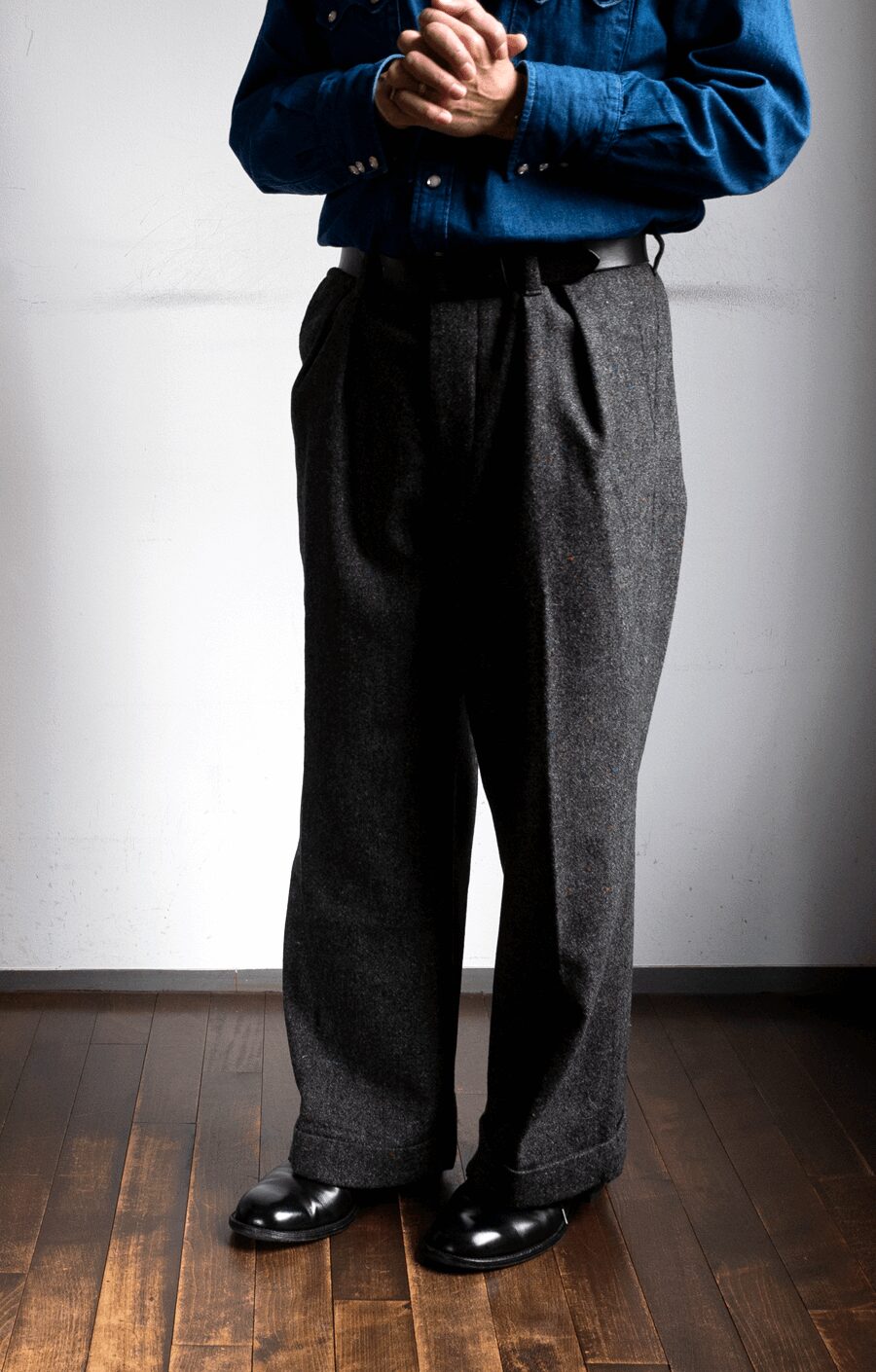 ts(s)　Color Nep Virgin Wool Tweed 2in-Pleat Wide Pants