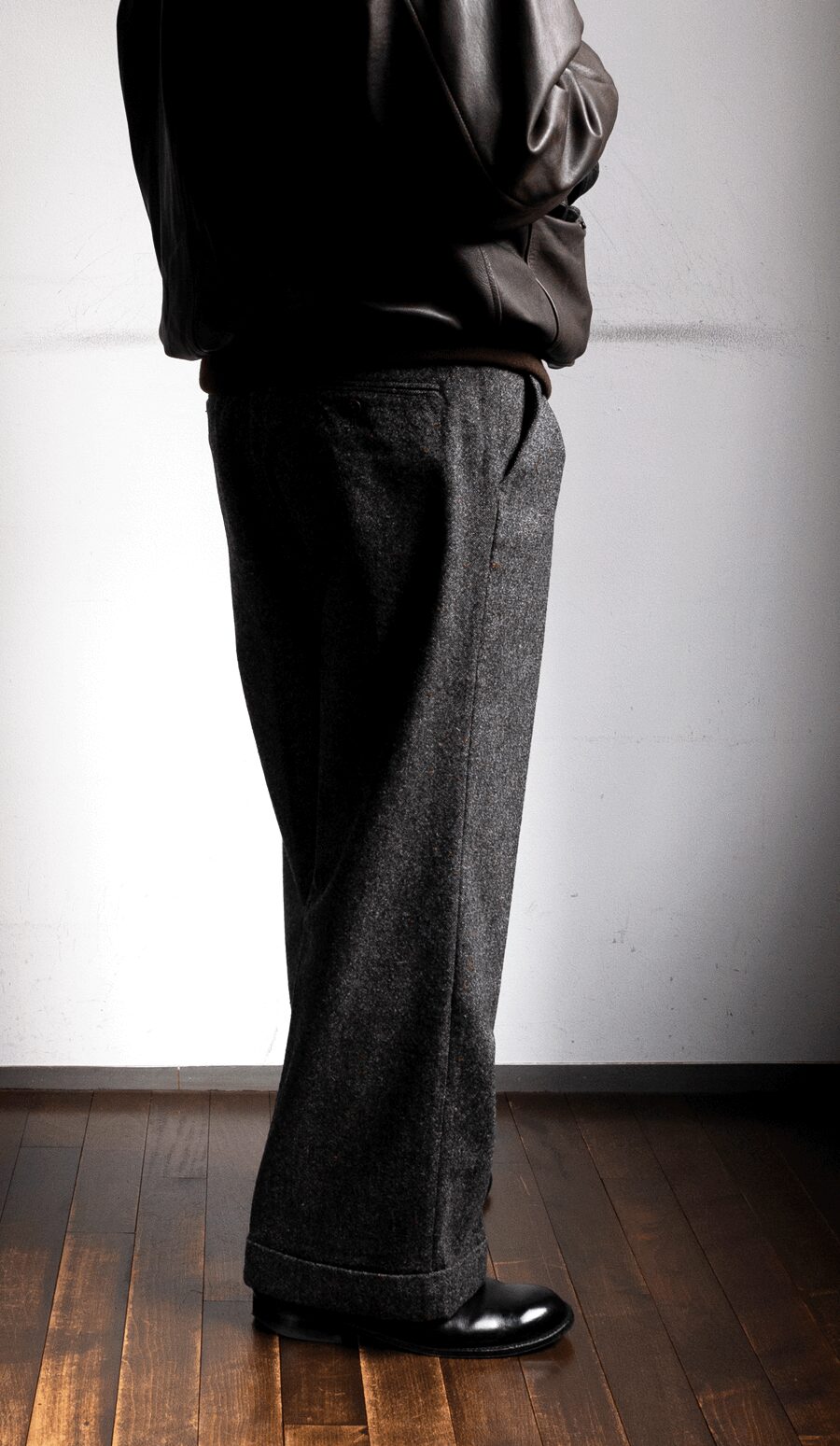 ts(s)　Color Nep Virgin Wool Tweed 2in-Pleat Wide Pants