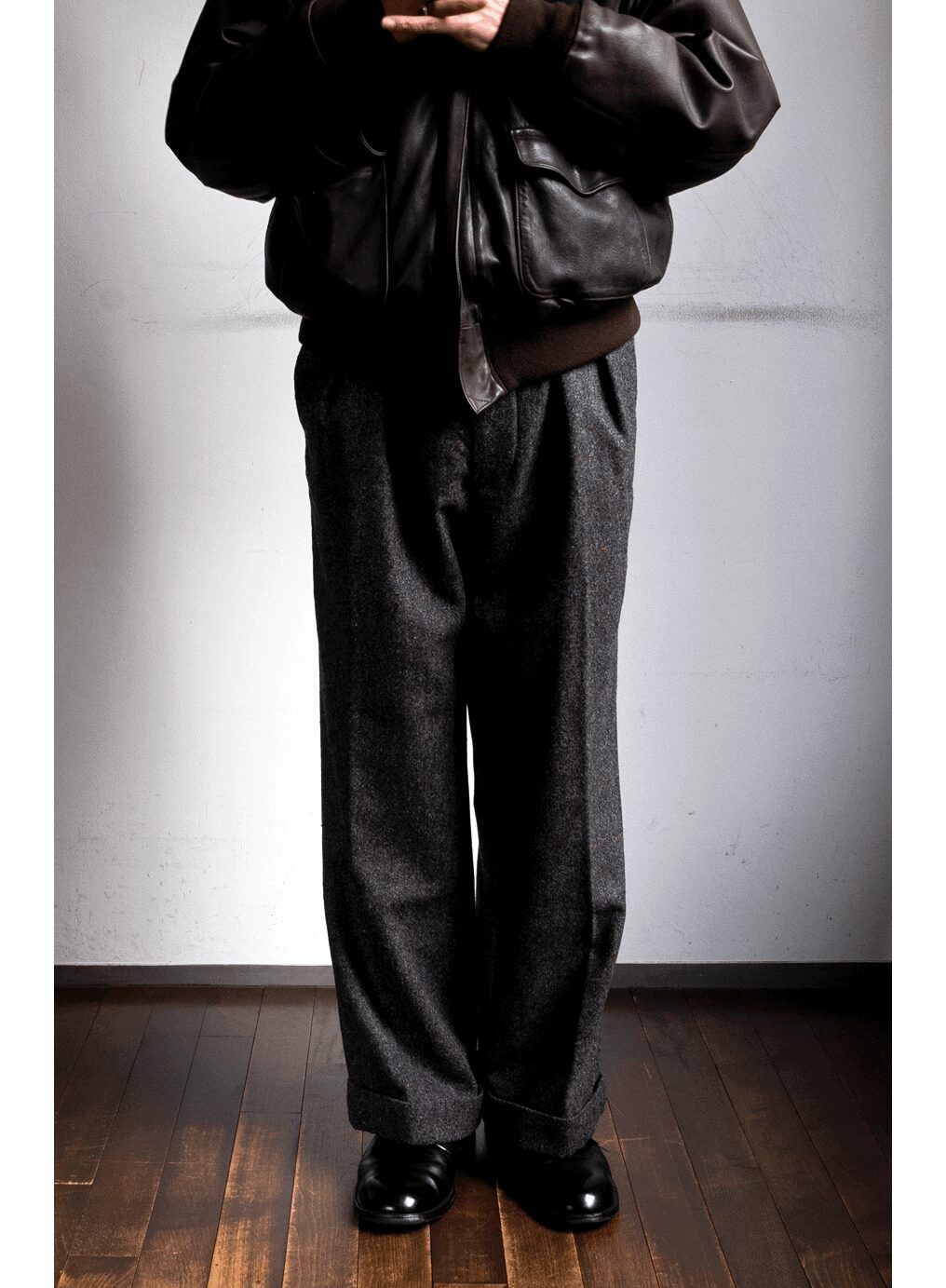 ts(s)　Color Nep Virgin Wool Tweed 2in-Pleat Wide Pants