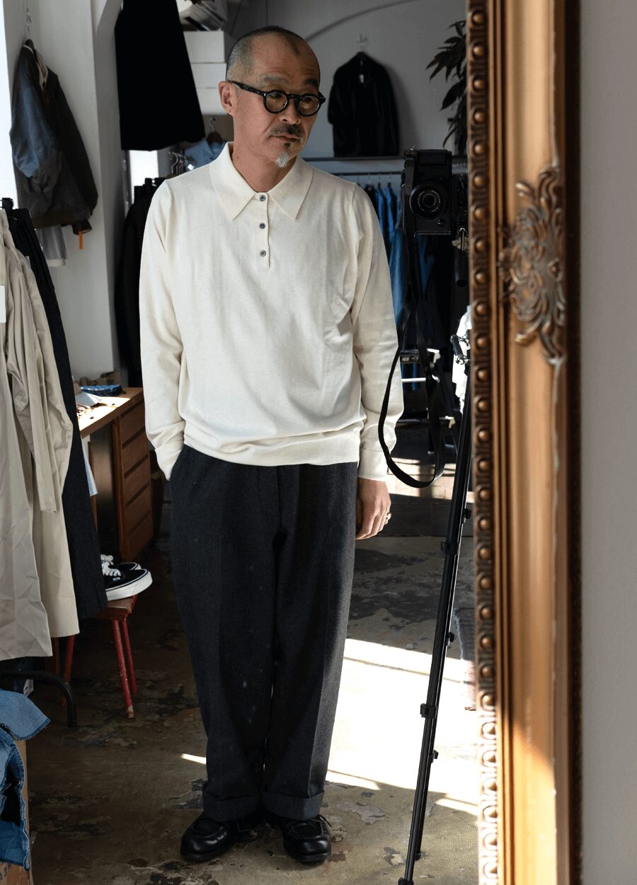 Renocntrant　COTTON NYLON LONG SLEVE POLO SHIRT