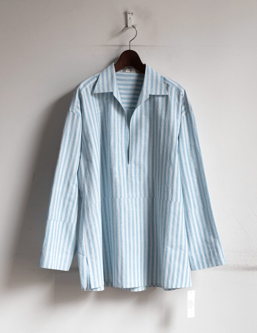 Cale　石灰藍染 Print Block Stripe Skipper Shirts