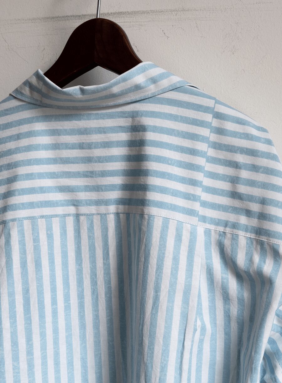 Cale　石灰藍染 Print Block Stripe Skipper Shirts
