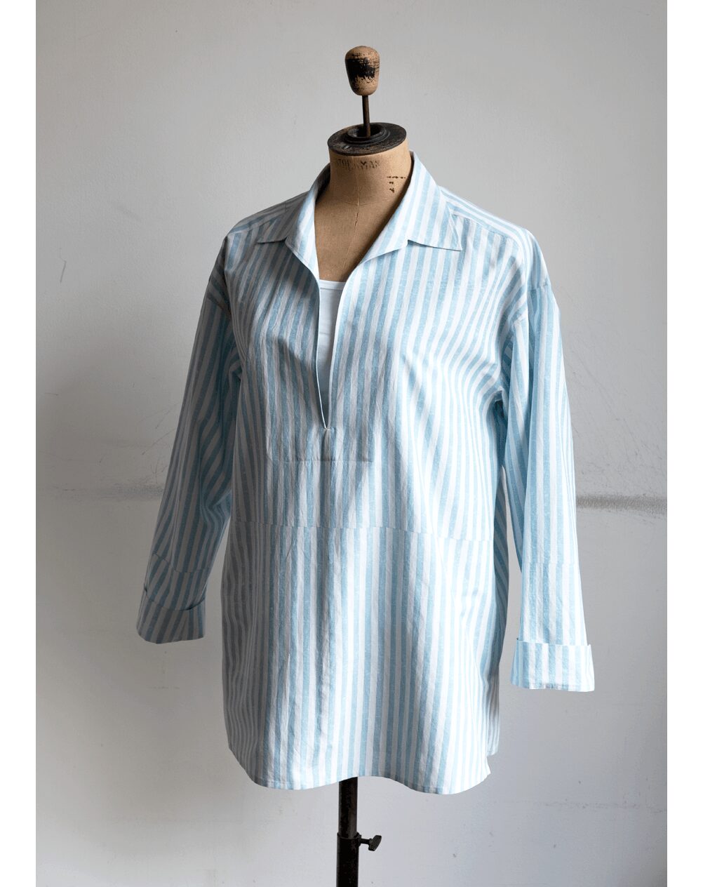 Cale　石灰藍染 Print Block Stripe Skipper Shirts