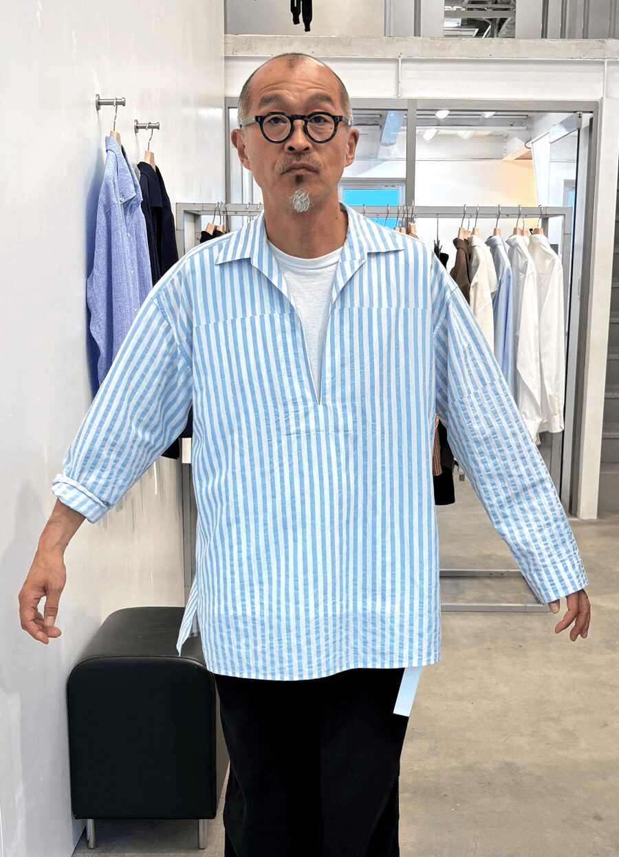 Cale　石灰藍染 Print Block Stripe Skipper Shirts