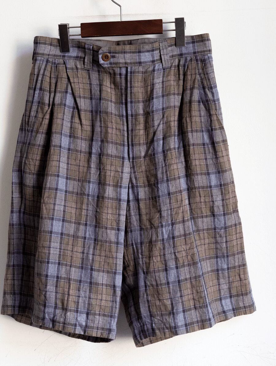 ts(s)　Washed Linen Tartan Plaid 3Tuck Baggy Shorts