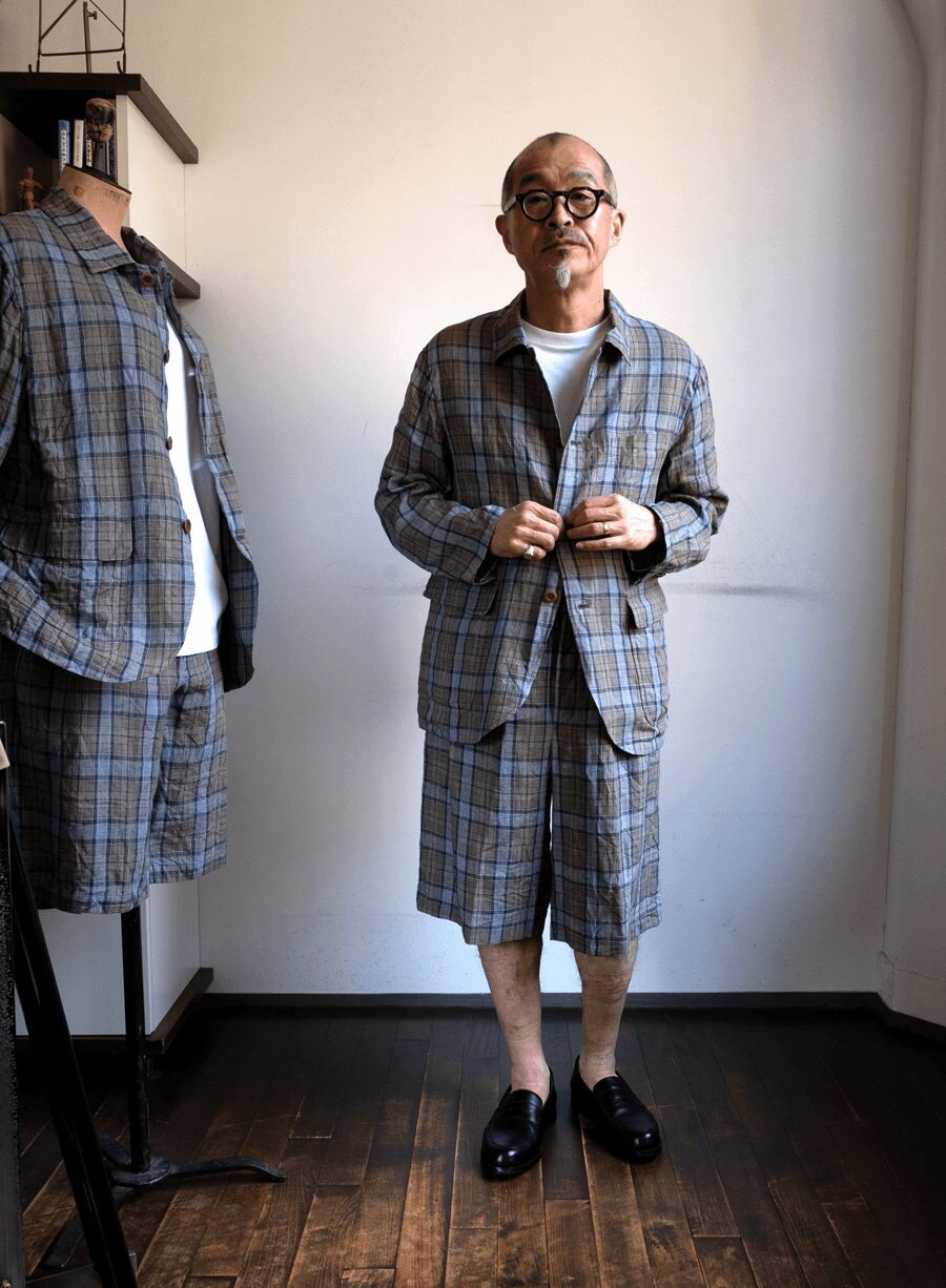 ts(s)　Washed Linen Tartan Plaid Patch＆Flap Shirt Collar Jacket