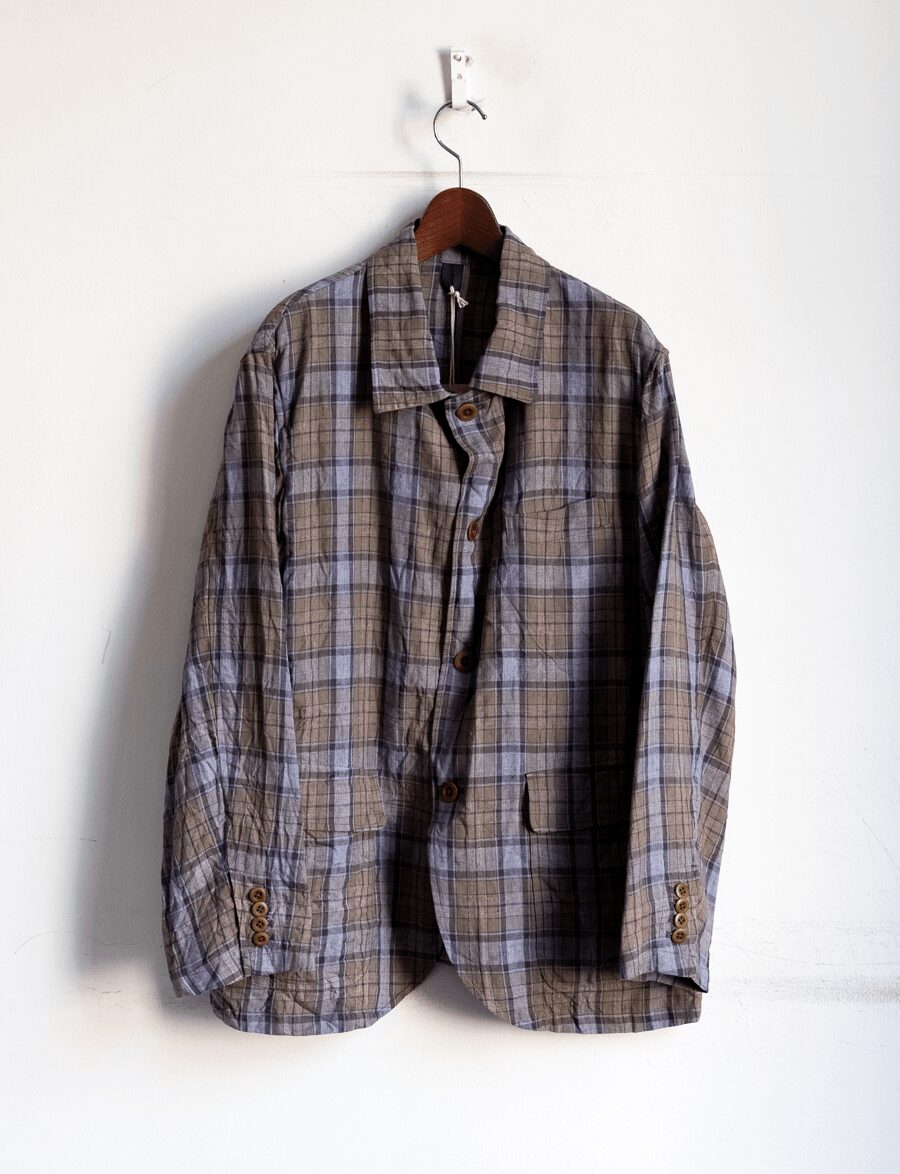 ts(s)　Washed Linen Tartan Plaid Patch＆Flap Shirt Collar Jacket