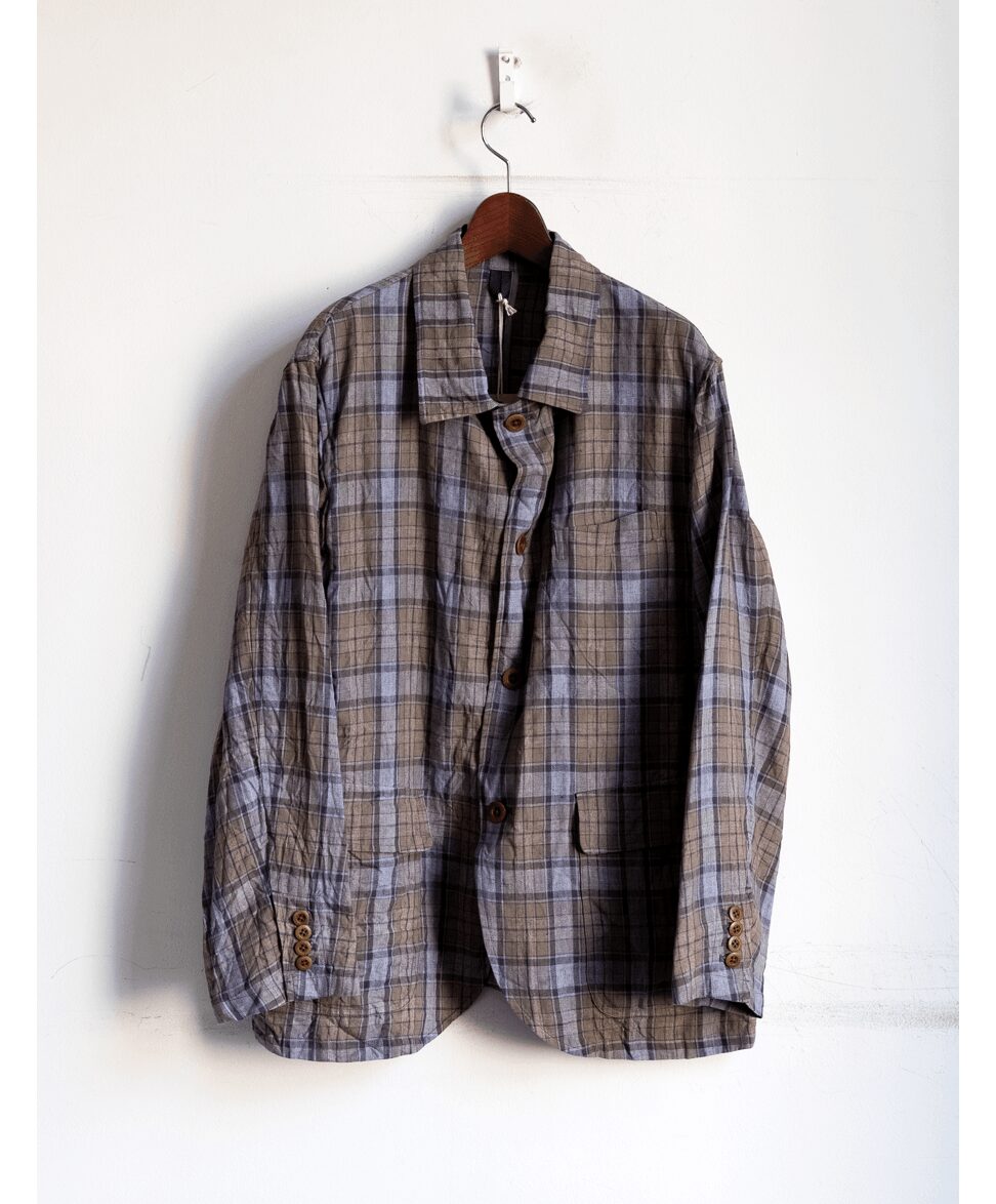 ts(s)　Washed Linen Tartan Plaid Patch＆Flap Shirt Collar Jacket