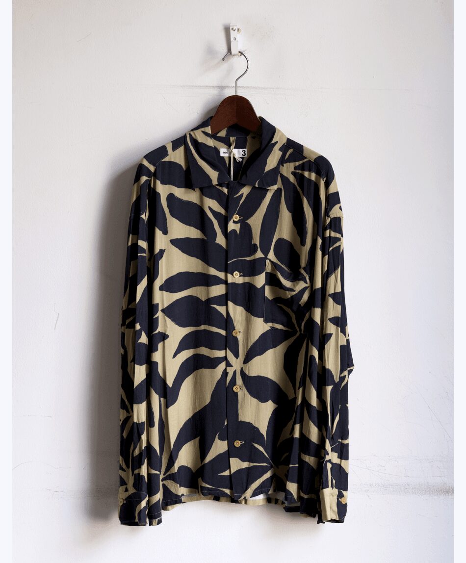 ts(s)　Leaf Print Viscose Cloth Open Collar Shirt 