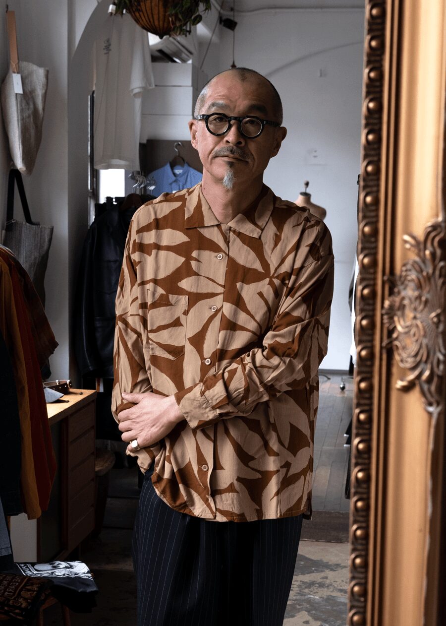 ts(s)　Leaf Print Viscose Cloth Open Collar Shirt 