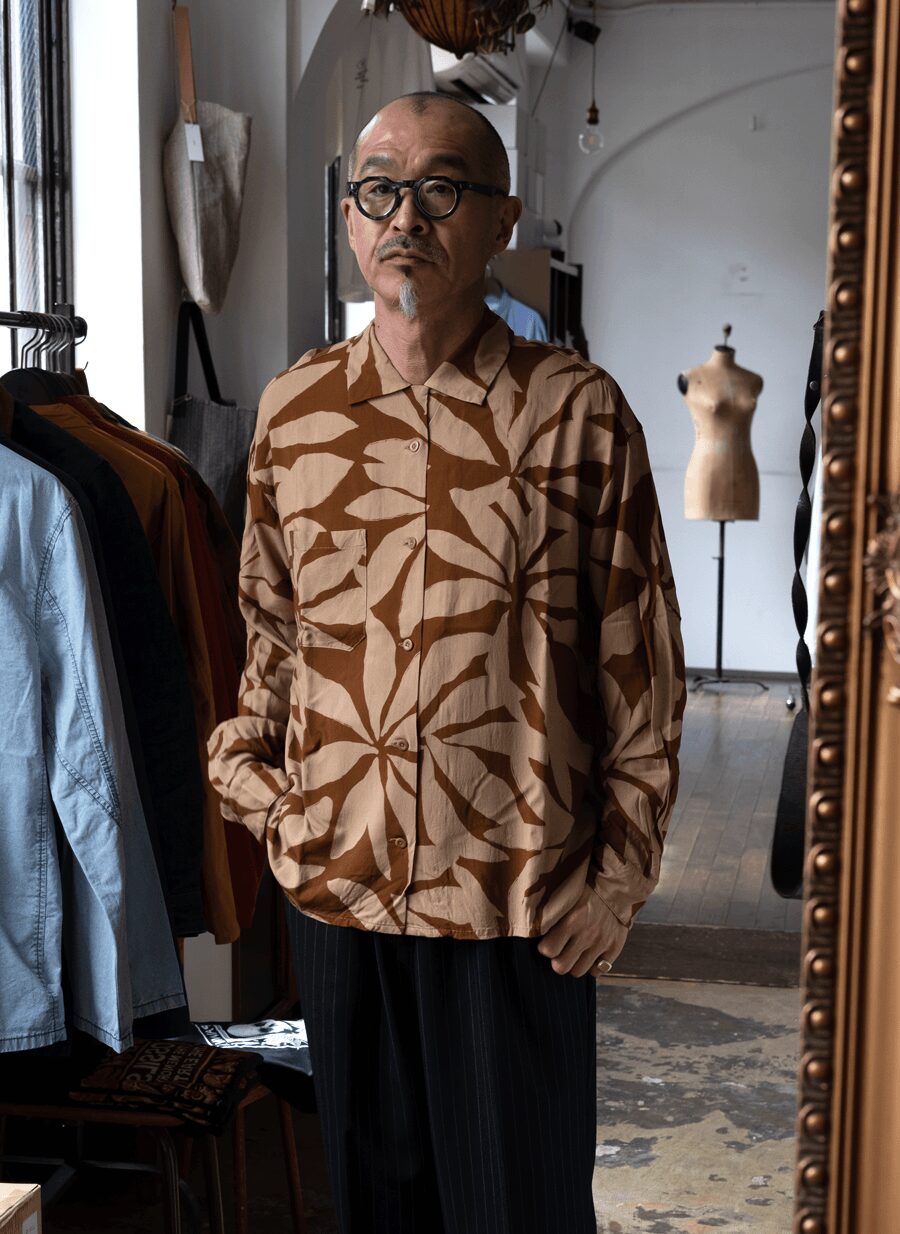 ts(s)　Leaf Print Viscose Cloth Open Collar Shirt 