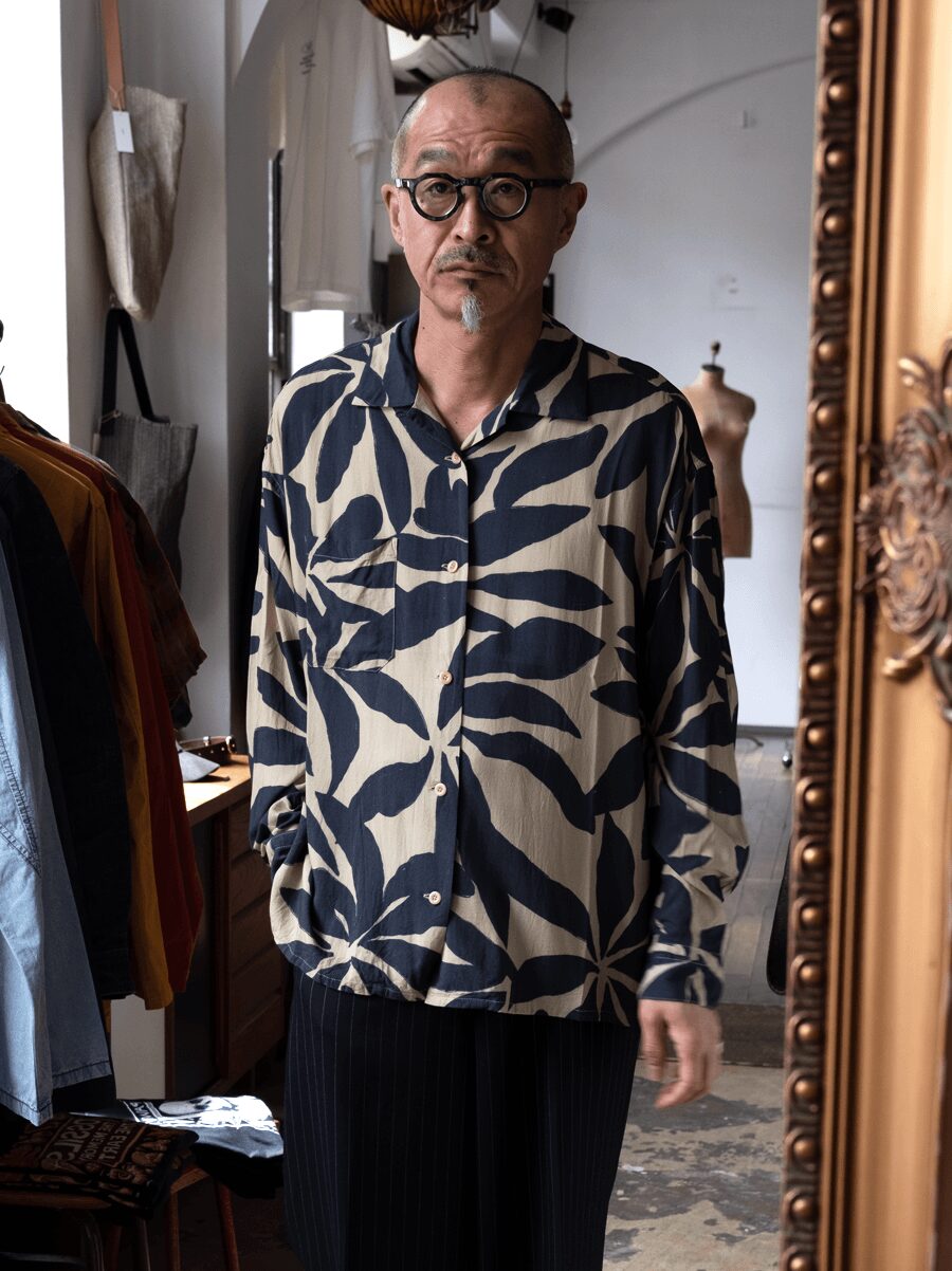 ts(s)　Leaf Print Viscose Cloth Open Collar Shirt 