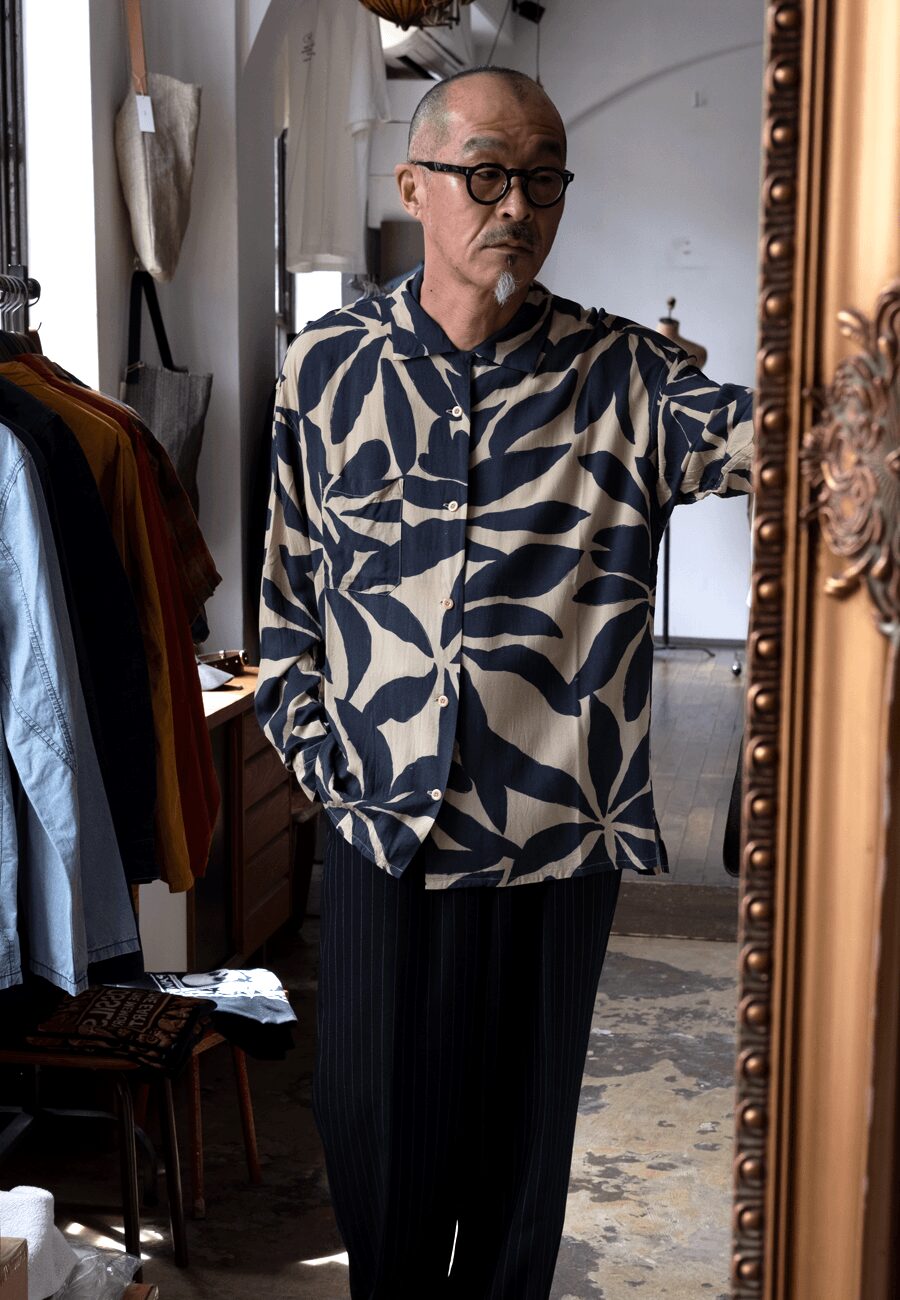 ts(s)　Leaf Print Viscose Cloth Open Collar Shirt 