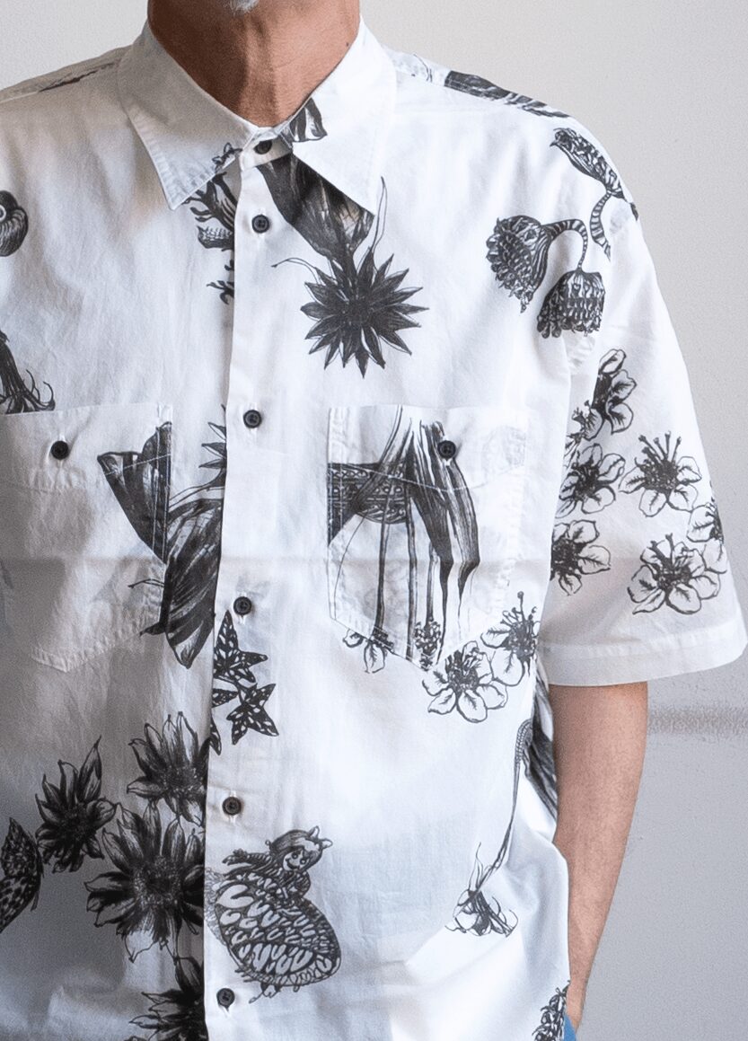 kiivu　BOIL SHORT SLEEVE SHIRT -Hand Drawing SUMI Printing- 