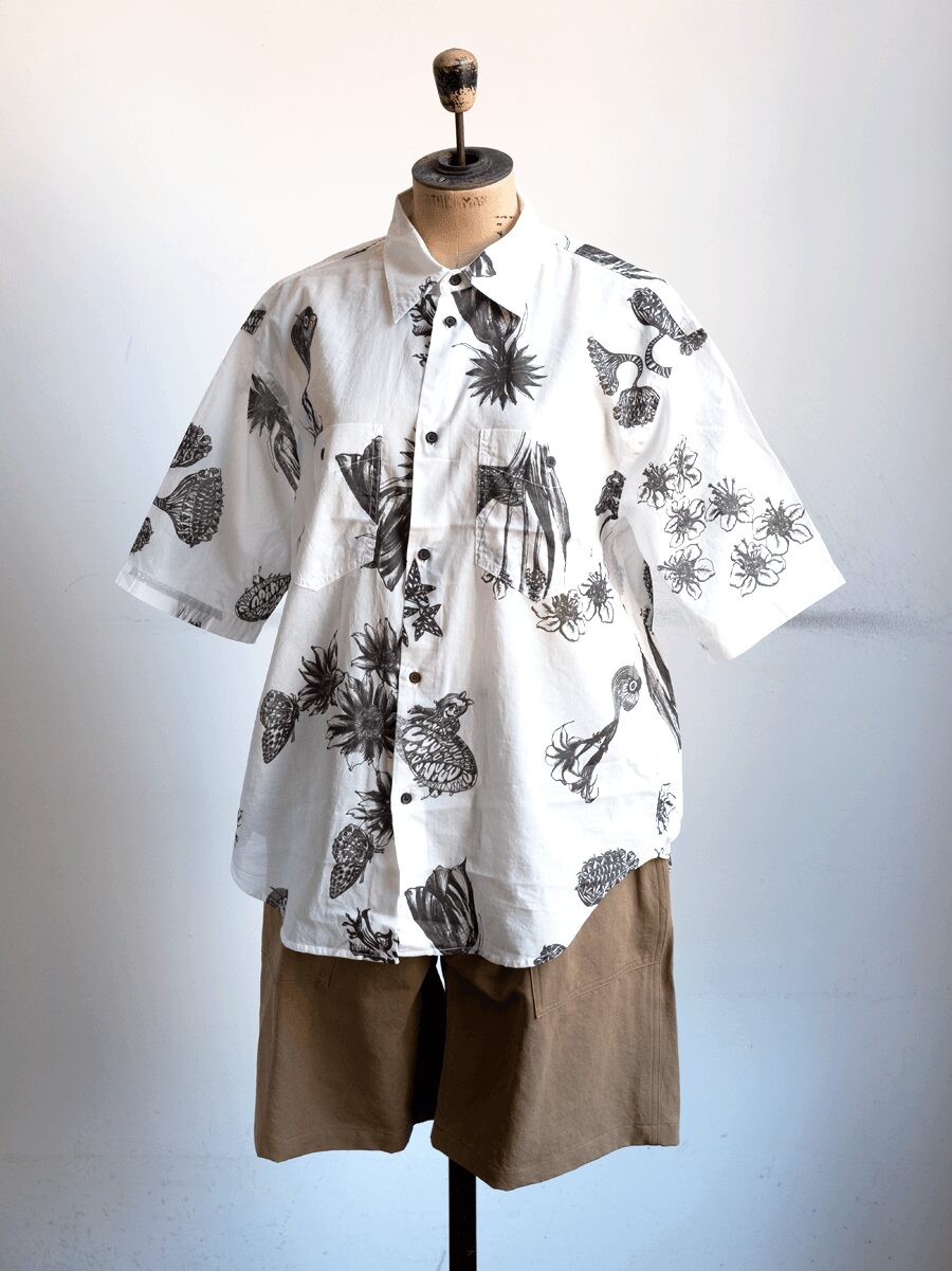 kiivu　COTTON BOIL SHORT SLEEVE SHIRT -Hand Drawing SUMI Printing- 