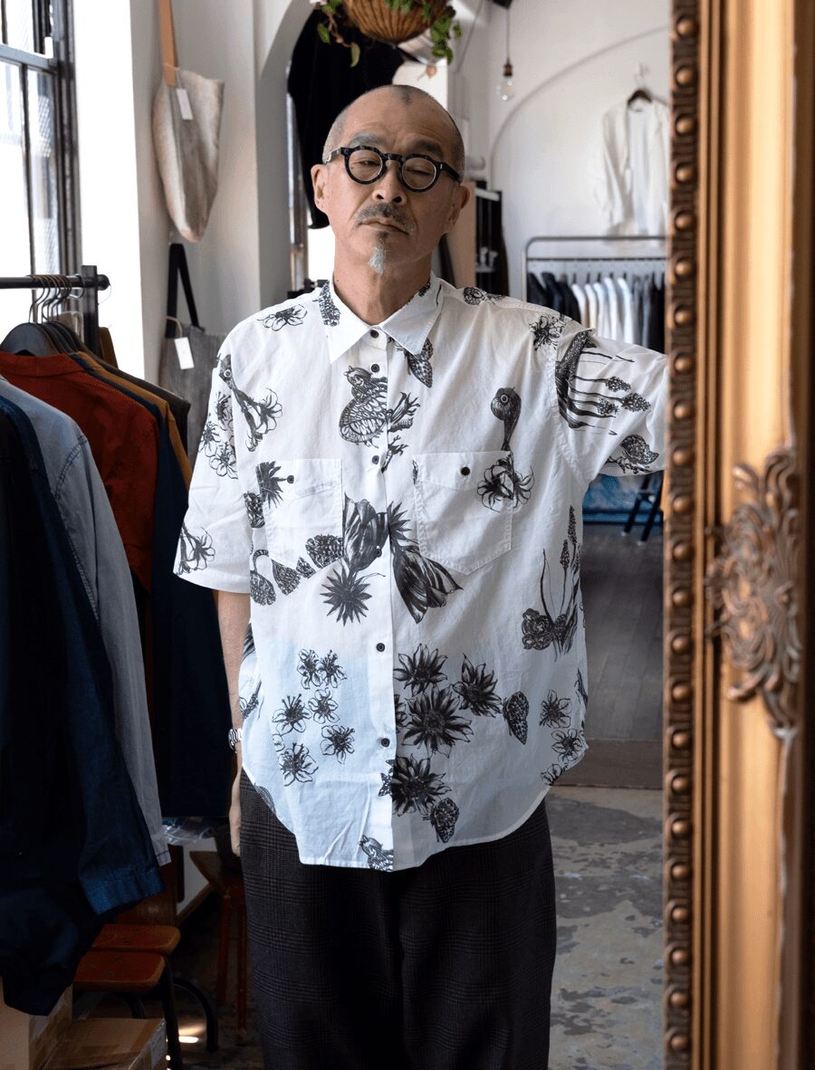 kiivu　COTTON BOIL SHORT SLEEVE SHIRT -Hand Drawing SUMI Printing- 