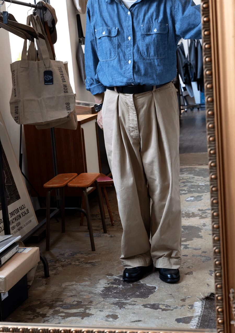 NICENESS　AGED-EFFECT CHINO RESIZED CHINO TROUSERS “ALBARN”