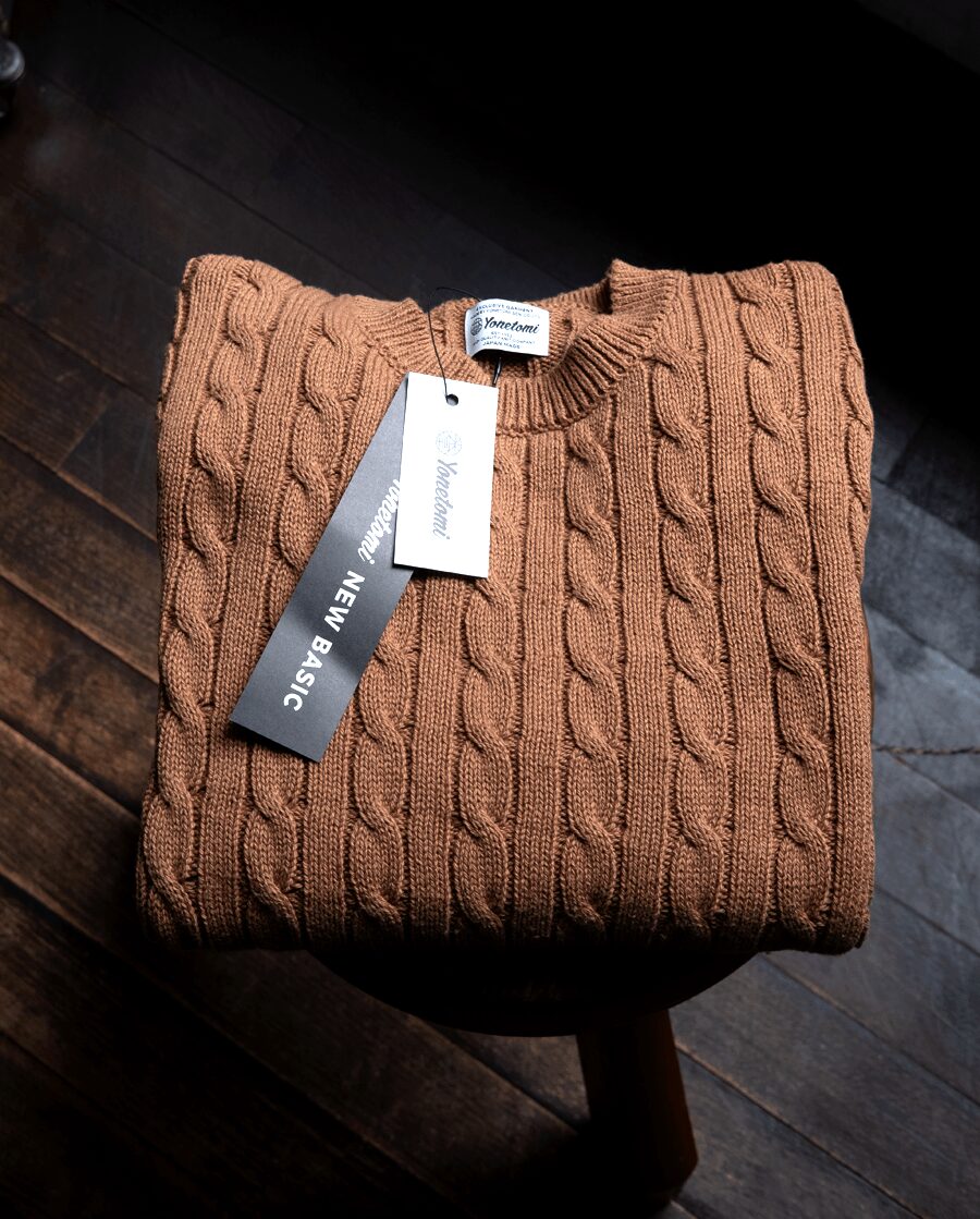 yonetomi NEW BASIC　ORGANIC BROWN COTTON KNIT CABLE PULL OVER