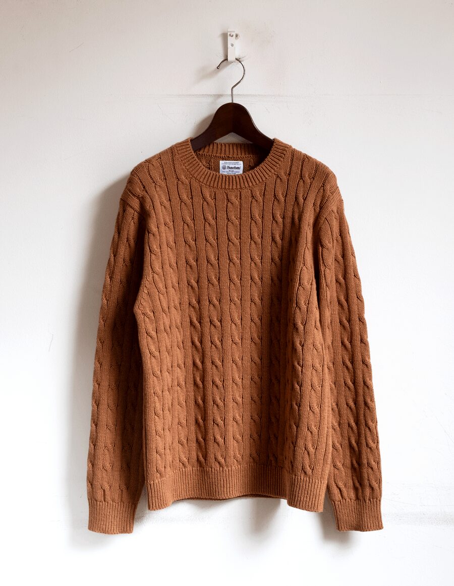 yonetomi NEW BASIC　ORGANIC BROWN COTTON KNIT CABLE PULL OVER