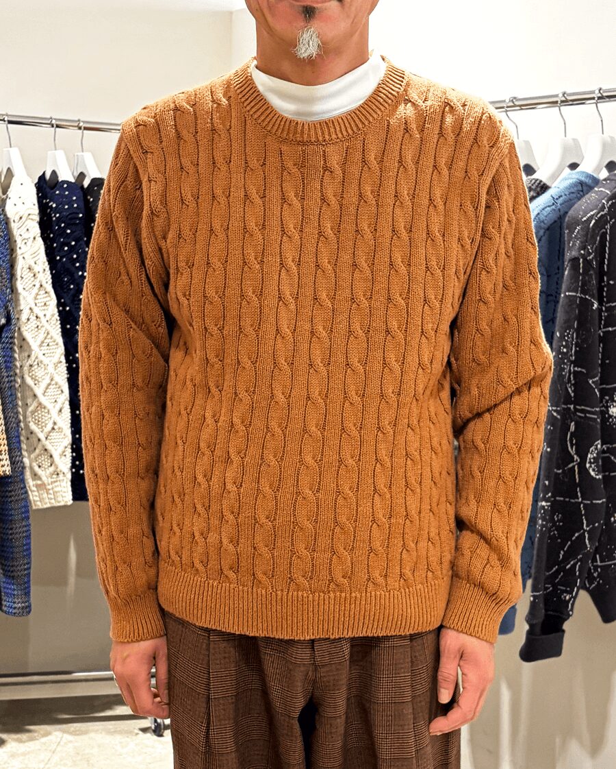 yonetomi NEW BASIC　ORGANIC BROWN COTTON KNIT CABLE PULL OVER