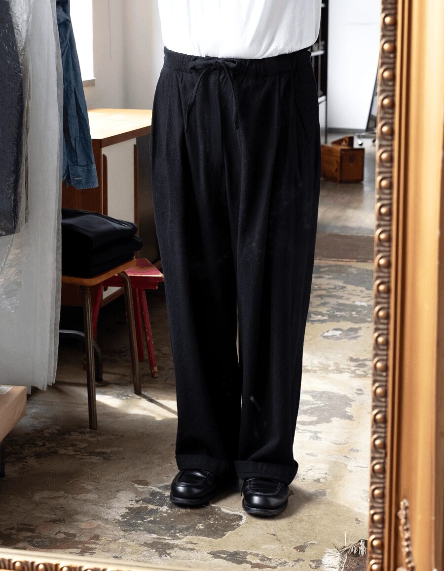 ULTERIOR　WASHED WOOL SILK STRIPE DRAWSTRING WIDE PANTS