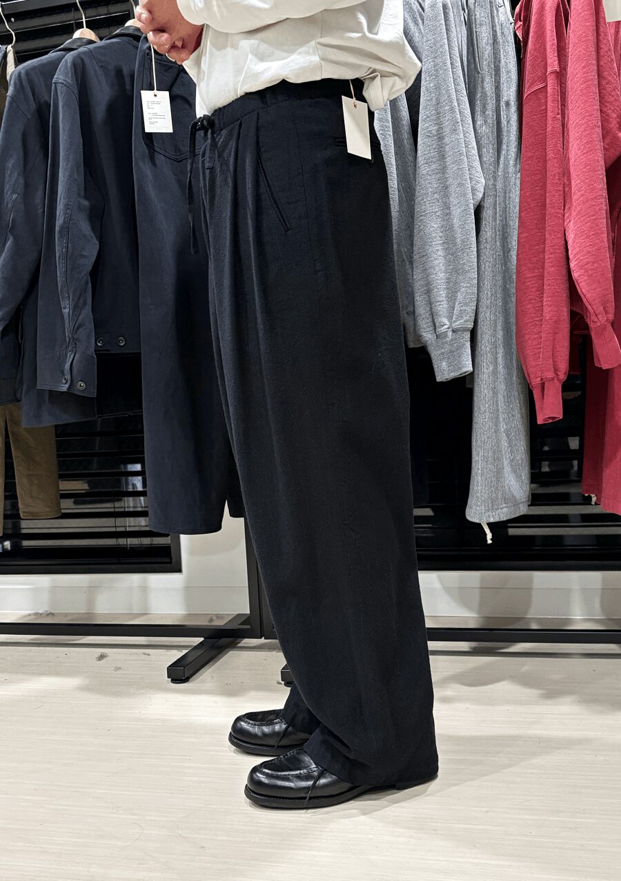 ULTERIOR　WASHED WOOL SILK STRIPE DRAWSTRING WIDE PANTS