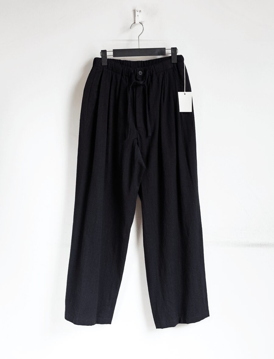 ULTERIOR　WASHED WOOL SILK STRIPE DRAWSTRING WIDE PANTS